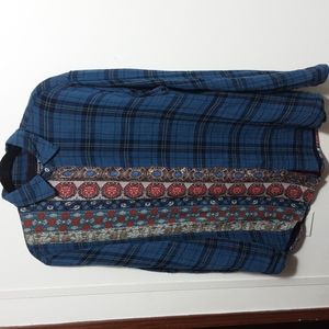 Johnny Was Blue and Multicolor Button Down Shirt